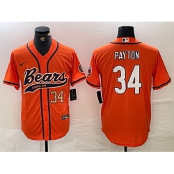 Men Chicago Bears 34 Walter Payton Orange With Patch Cool Base Stitched Baseball Jersey 2