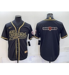 Men Chicago Bears Black Gold Team Big Logo With Patch Cool Base Stitched Baseball Jersey