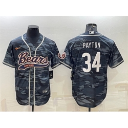 Men Chicago Bears Blank 34 Walter Payton Grey Camo With Patch Cool Base Stitched Baseball Jersey