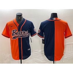 Men Chicago Bears Blank Orange Navy Split With Patch Cool Base Stitched Baseball Jersey