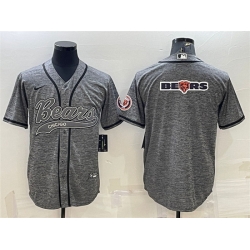Men Chicago Bears Grey Team Big Logo With Patch Cool Base Stitched Baseball Jersey