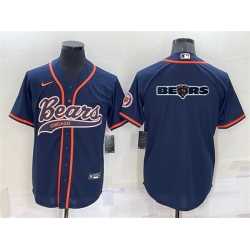 Men Chicago Bears Navy Team Big Logo With Patch Cool Base Stitched Baseball Jersey