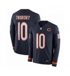 Mens Nike Chicago Bears 10 Mitchell Trubisky Limited Navy Blue Therma Long Sleeve NFL Jersey