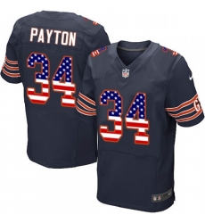 Mens Nike Chicago Bears 34 Walter Payton Elite Navy Blue Home USA Flag Fashion NFL Jersey