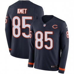 Nike Bears 85 Cole Kmet Navy Blue Team Color Men Stitched NFL Limited Therma Long Sleeve Jersey