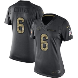 Nike Bears #6 Jay Cutler Black Womens Stitched NFL Limited 2016 Salute to Service Jersey