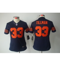 Nike Women Chicago Bears #33 Charles Tillman Blue Color[Women Limited Jerseys]Orange Number