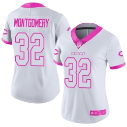Women Bears 32 David Montgomery White Pink Stitched Football Limited Rush Fashion Jersey
