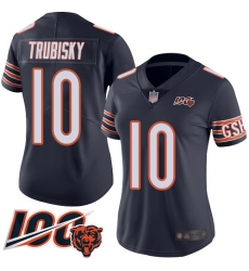 Women Chicago Bears 10 Mitchell Trubisky Navy Blue Team Color 100th Season Limited Football Jersey