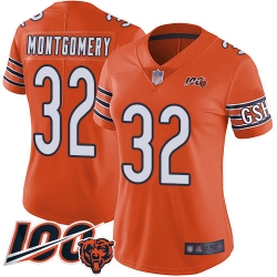 Women Chicago Bears 32 David Montgomery Orange Alternate 100th Season Limited Football Jersey