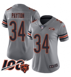 Women Chicago Bears 34 Walter Payton Limited Silver Inverted Legend 100th Season Football Jersey
