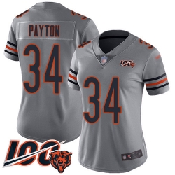 Women Chicago Bears 34 Walter Payton Limited Silver Inverted Legend 100th Season Football Jersey
