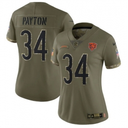 Women Chicago Bears 34 Walter Payton Olive 2022 Salute To Service Limited Stitched Jersey