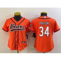 Women Chicago Bears 34 Walter Payton Orange With Patch Cool Base Stitched Baseball Jersey