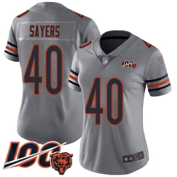 Women Chicago Bears 40 Gale Sayers Limited Silver Inverted Legend 100th Season Football Jersey