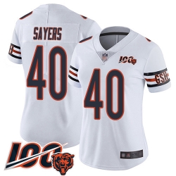 Women Chicago Bears 40 Gale Sayers White Vapor Untouchable Limited Player 100th Season Football Jersey