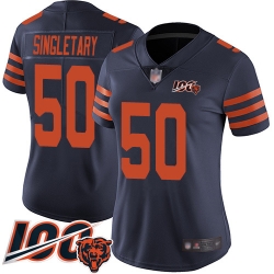 Women Chicago Bears 50 Mike Singletary Limited Navy Blue Rush Vapor Untouchable 100th Season Football Jersey