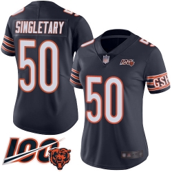 Women Chicago Bears 50 Mike Singletary Navy Blue Team Color 100th Season Limited Football Jersey