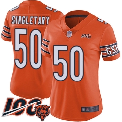 Women Chicago Bears 50 Mike Singletary Orange Alternate 100th Season Limited Football Jersey
