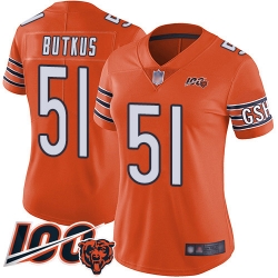Women Chicago Bears 51 Dick Butkus Orange Alternate 100th Season Limited Football Jersey