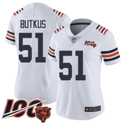 Women Chicago Bears 51 Dick Butkus White 100th Season Limited Football Jersey