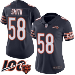 Women Chicago Bears 58 Roquan Smith Navy Blue Team Color 100th Season Limited Football Jersey