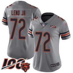 Women Chicago Bears 72 Charles Leno Limited Silver Inverted Legend 100th Season Football Jersey