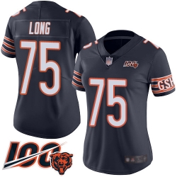 Women Chicago Bears 75 Kyle Long Navy Blue Team Color 100th Season Limited Football Jersey
