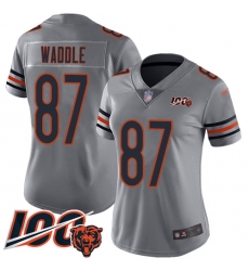 Women Chicago Bears 87 Tom Waddle Limited Silver Inverted Legend 100th Season Football Jersey