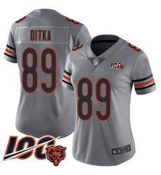 Women Chicago Bears 89 Mike Ditka Limited Silver Inverted Legend 100th Season Football Jersey