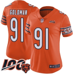 Women Chicago Bears 91 Eddie Goldman Orange Alternate 100th Season Limited Football Jersey