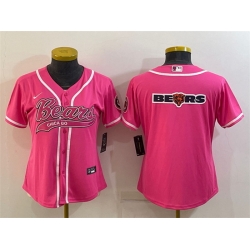 Women Chicago Bears Pink Team Big Logo With Patch Cool Base Stitched Baseball Jersey