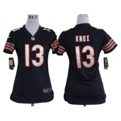 Women Nike Chicago Bears 13 Johnny Knox Blue Nike NFL Jerseys