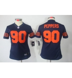 Women Nike Chicago Bears 90 Julius Peppers Blue Color[Women Limited Jerseys]Orange Number