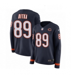 Womens Nike Chicago Bears 89 Mike Ditka Limited Navy Blue Therma Long Sleeve NFL Jersey