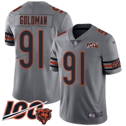 Youth Chicago Bears 91 Eddie Goldman Limited Silver Inverted Legend 100th Season Football Jersey