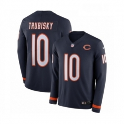 Youth Nike Chicago Bears 10 Mitchell Trubisky Limited Navy Blue Therma Long Sleeve NFL Jersey