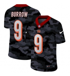 Cincinnati Bengals 9 Joe Burrow Men Nike 2020 Black CAMO Vapor Untouchable Limited Stitched NFL Jersey