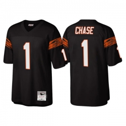 Men Cincinnati Bengals 1 Ja 27Marr Chase Black Throwback Legacy Stitched Jerse
