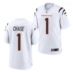 Men Cincinnati Bengals #1 Ja'Marr Chase White 2021 Game Football Jersey