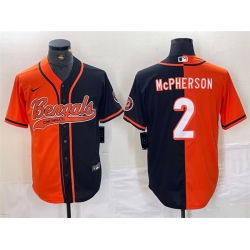 Men Cincinnati Bengals 2 Evan McPherson Black Orange Split With Patch Cool Base Stitched Baseball Jersey