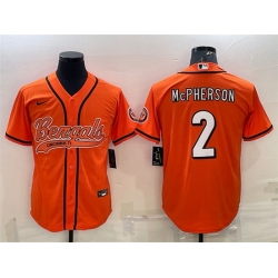 Men Cincinnati Bengals 2 Evan McPherson Orange With Patch Cool Base Stitched Baseball Jersey