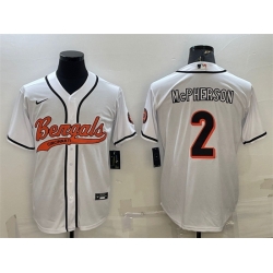 Men Cincinnati Bengals 2 Evan McPherson White With Patch Cool Base Stitched Baseball Jersey