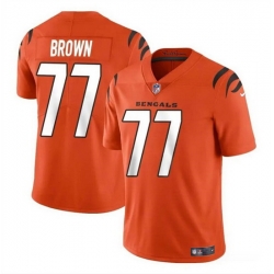 Men Cincinnati Bengals 77 Trent Brown Orange Vapor Untouchable Limited Stitched Jersey