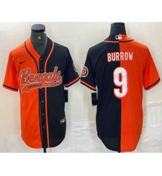 Men Cincinnati Bengals 9 Joe Burrow Orange Black Two Tone Cool Base Stitched Baseball Jersey