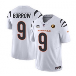 Men Cincinnati Bengals 9 Joe Burrow White 2023 F U S E  With 4 Star C Patch And John Madden Patch Vapor Limited Stitched Football Jersey