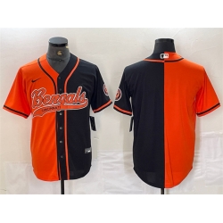 Men Cincinnati Bengals Blank Black Orange Split With Patch Cool Base Stitched Baseball Jersey