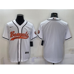Men Cincinnati Bengals Blank White With Patch Cool Base Stitched Baseball Jersey