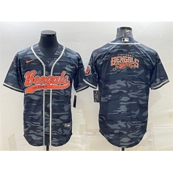 Men Cincinnati Bengals Grey Camo Team Big Logo With Patch Cool Base Stitched Baseball Jersey