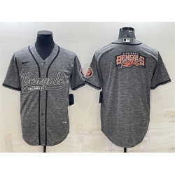Men Cincinnati Bengals Grey Team Big Logo With Patch Cool Base Stitched Baseball Jersey